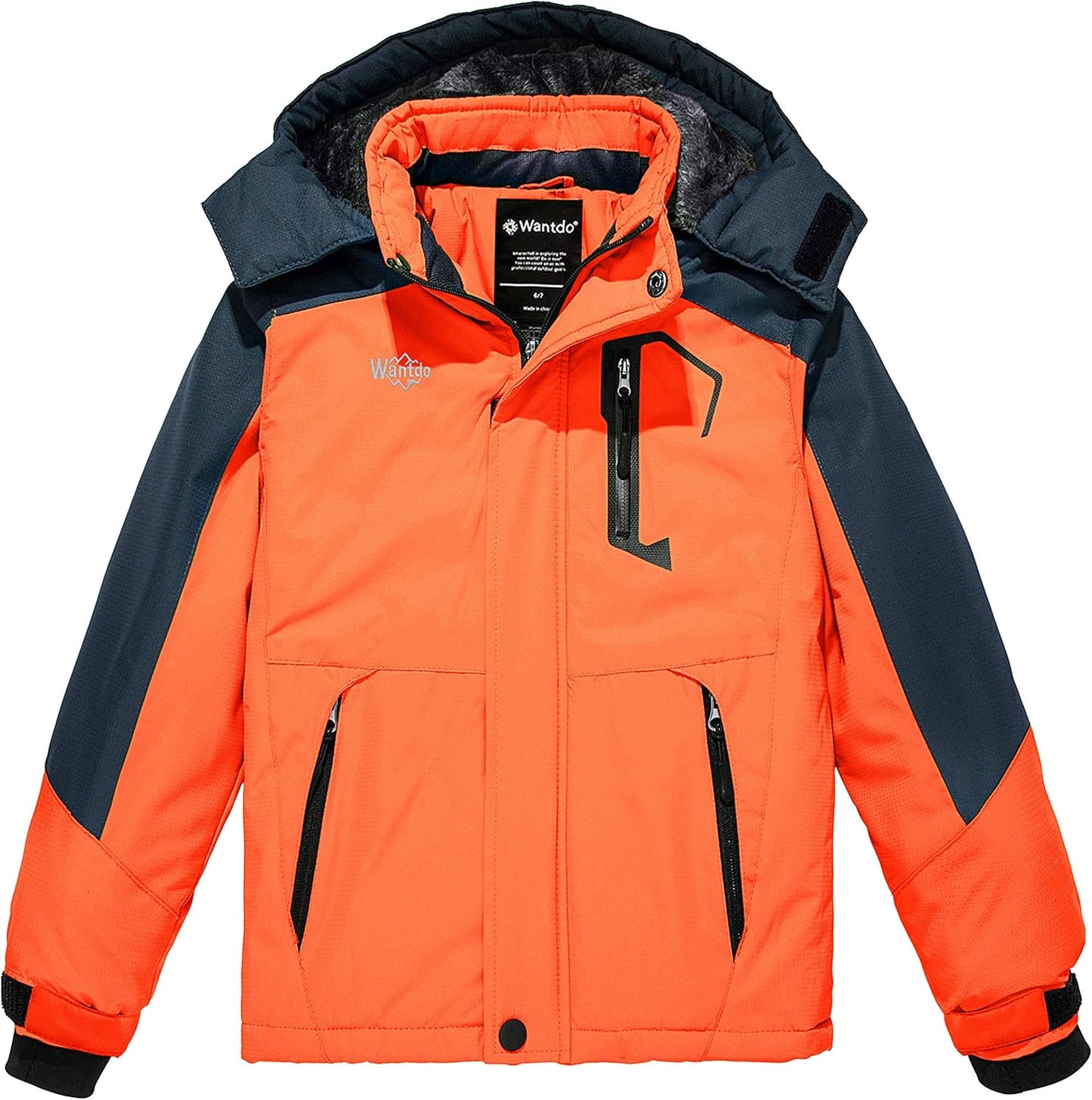 Boy'S Waterproof Ski Jacket Fleece Snowboarding Jackets Warm Thick Winter Coat Hooded Raincoats