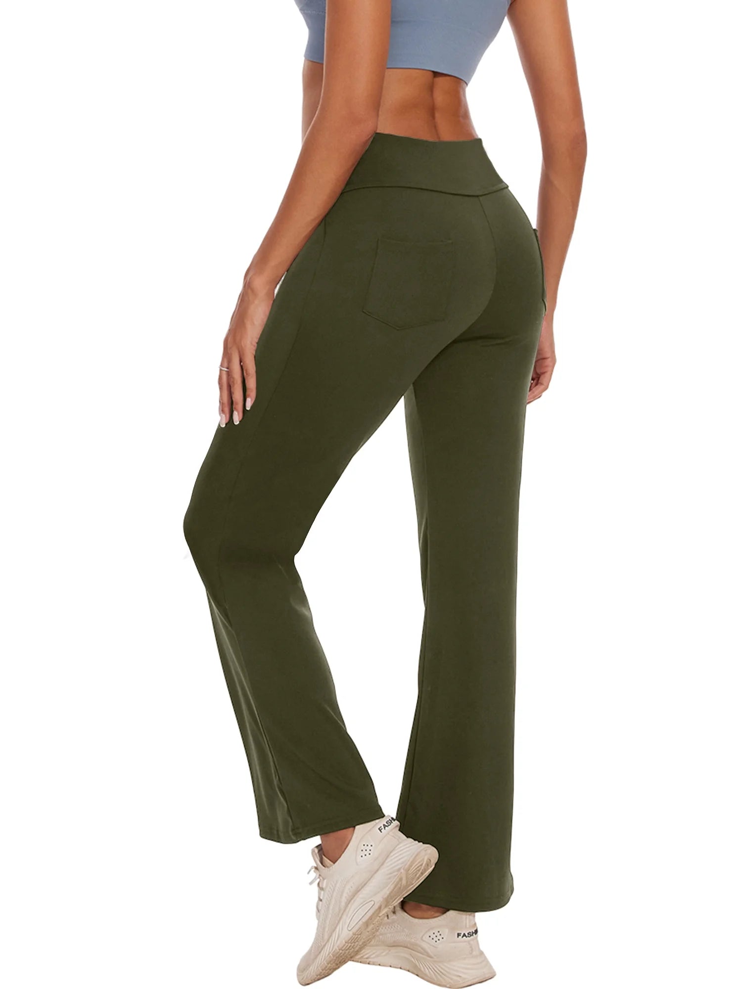 Womens Yoga Pants Flare Legging with Pockets Bootcut High Waist Lightweight Bottoms Workout Activewear Green XL