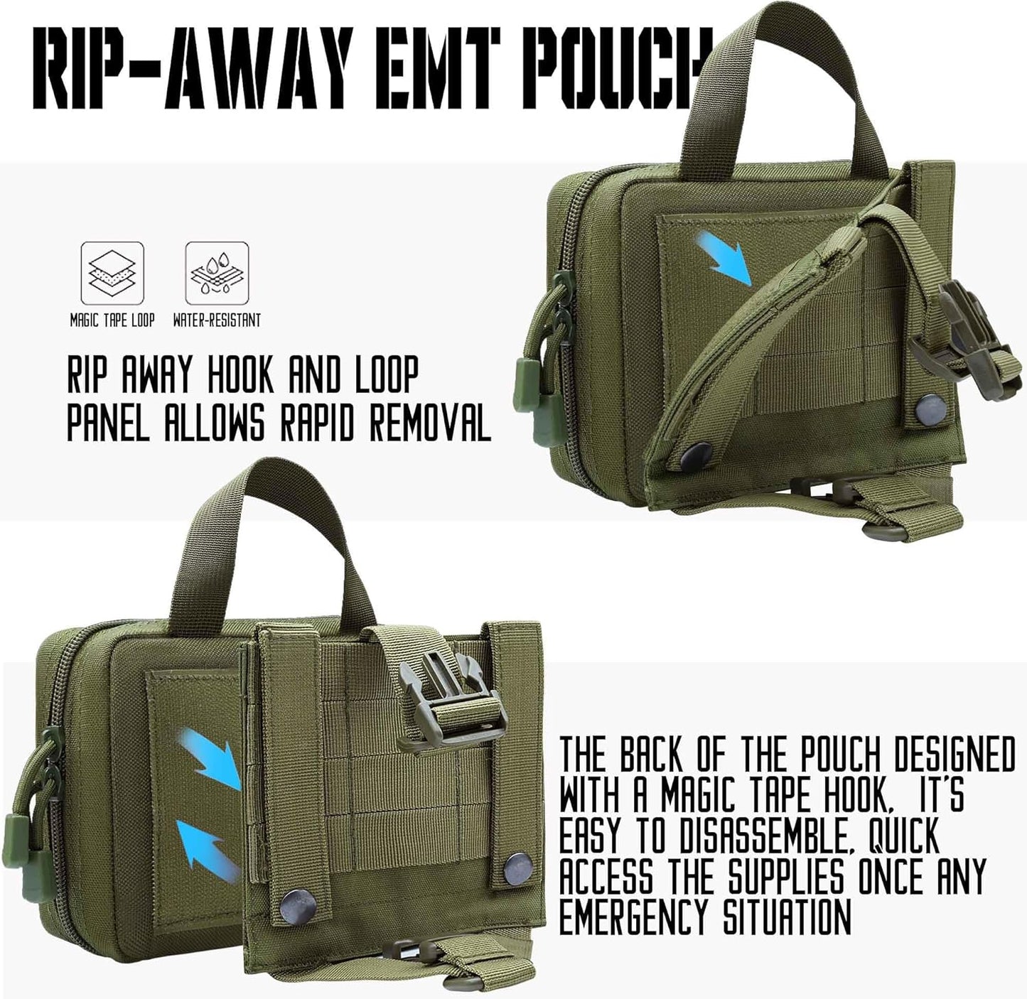 Upgrade Molle Rip Away Ifak Pouch, Tactical Small Belt First Aid Pouch Medical Utility EMT Pouch Only