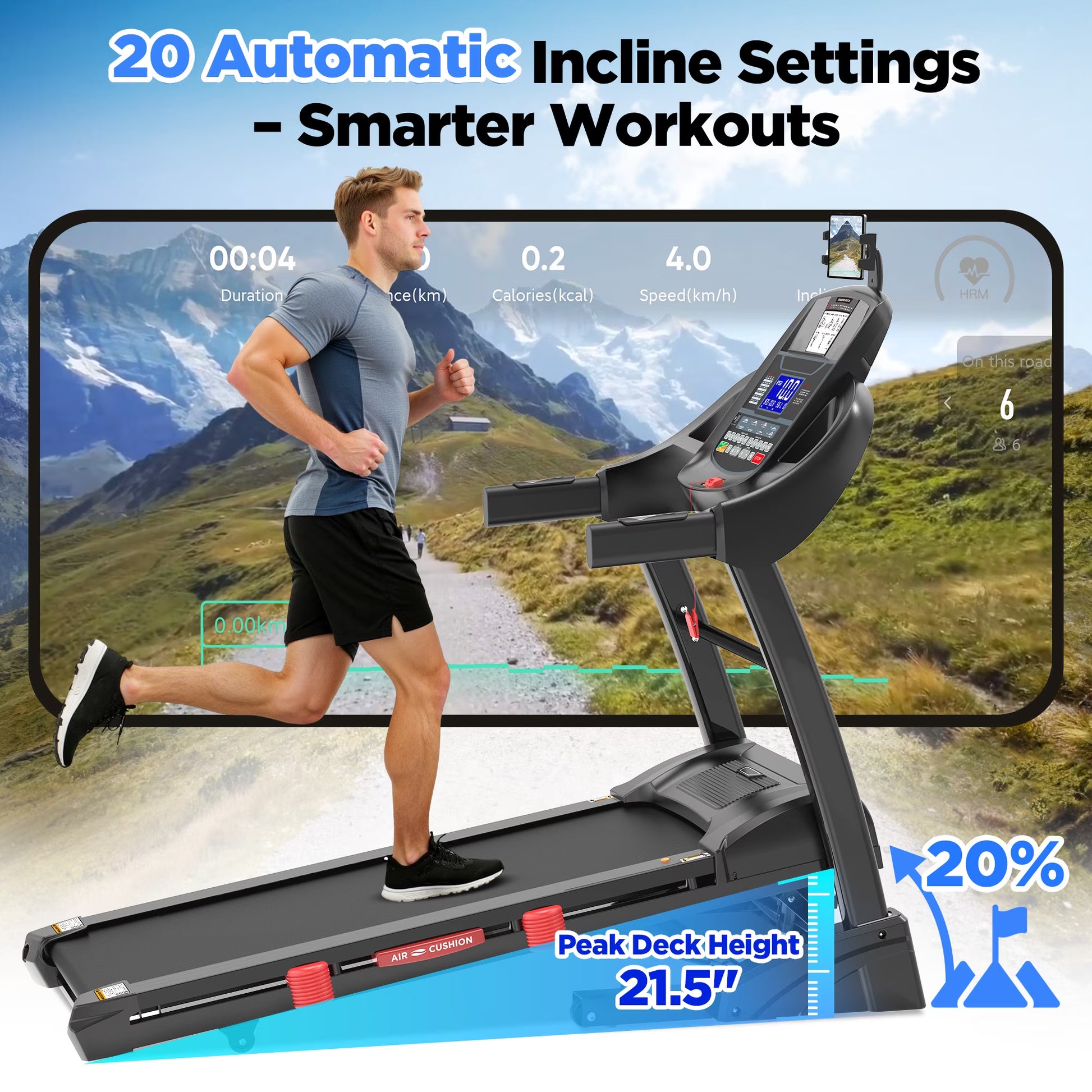 4.5HP Folding Treadmill for Home with 15 Auto Incline, Smart APP, 300Lbs, Hifi Bluetooth Speakers, 64 Programs, 10MPH Speed, Foldable Eletreadmill Running Machine, Knee Strap Gift