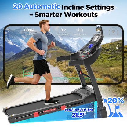 4.5HP Folding Treadmill for Home with 15 Auto Incline, Smart APP, 300Lbs, Hifi Bluetooth Speakers, 64 Programs, 10MPH Speed, Foldable Eletreadmill Running Machine, Knee Strap Gift