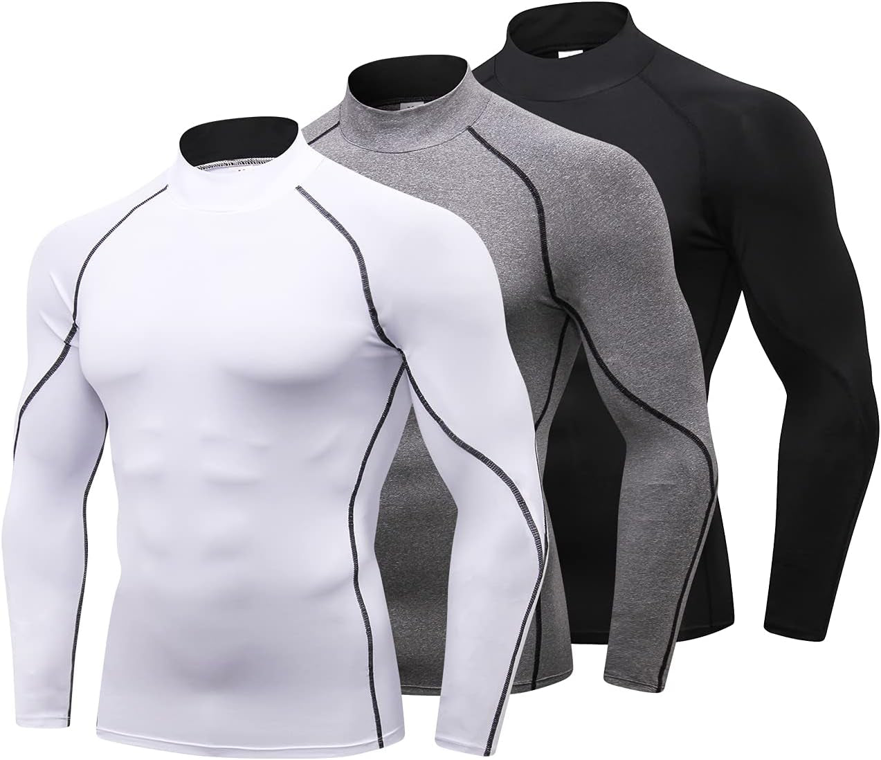 Mens Mock Turtleneck Compression Shirts Long Sleeve Workout Tops