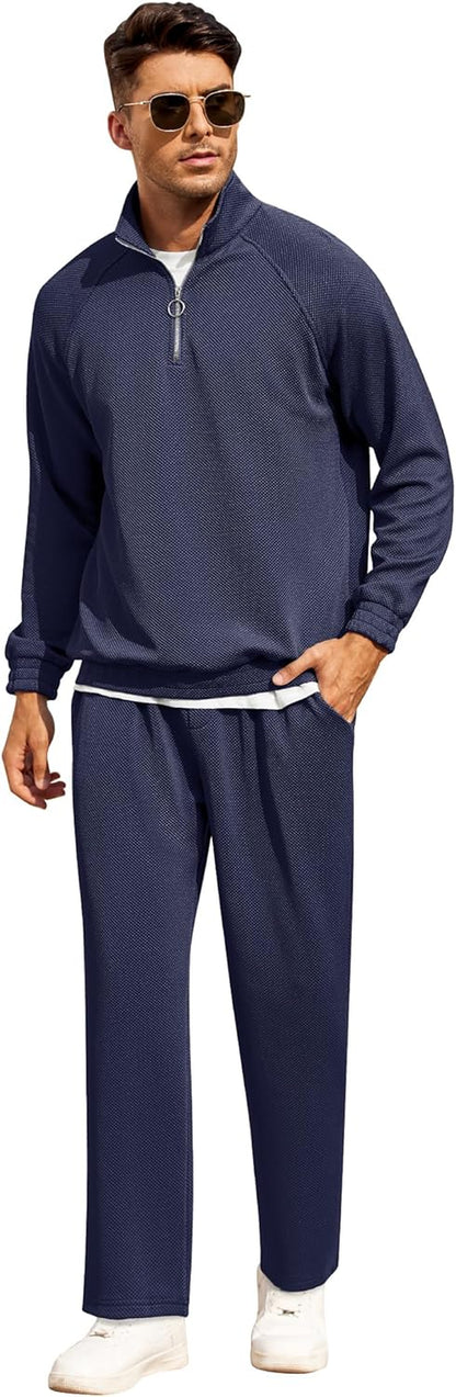 Men'S Tracksuit 2 Piece Waffle Hoodie Sweatsuits Sets Athletic Jogging Suits with Pocket