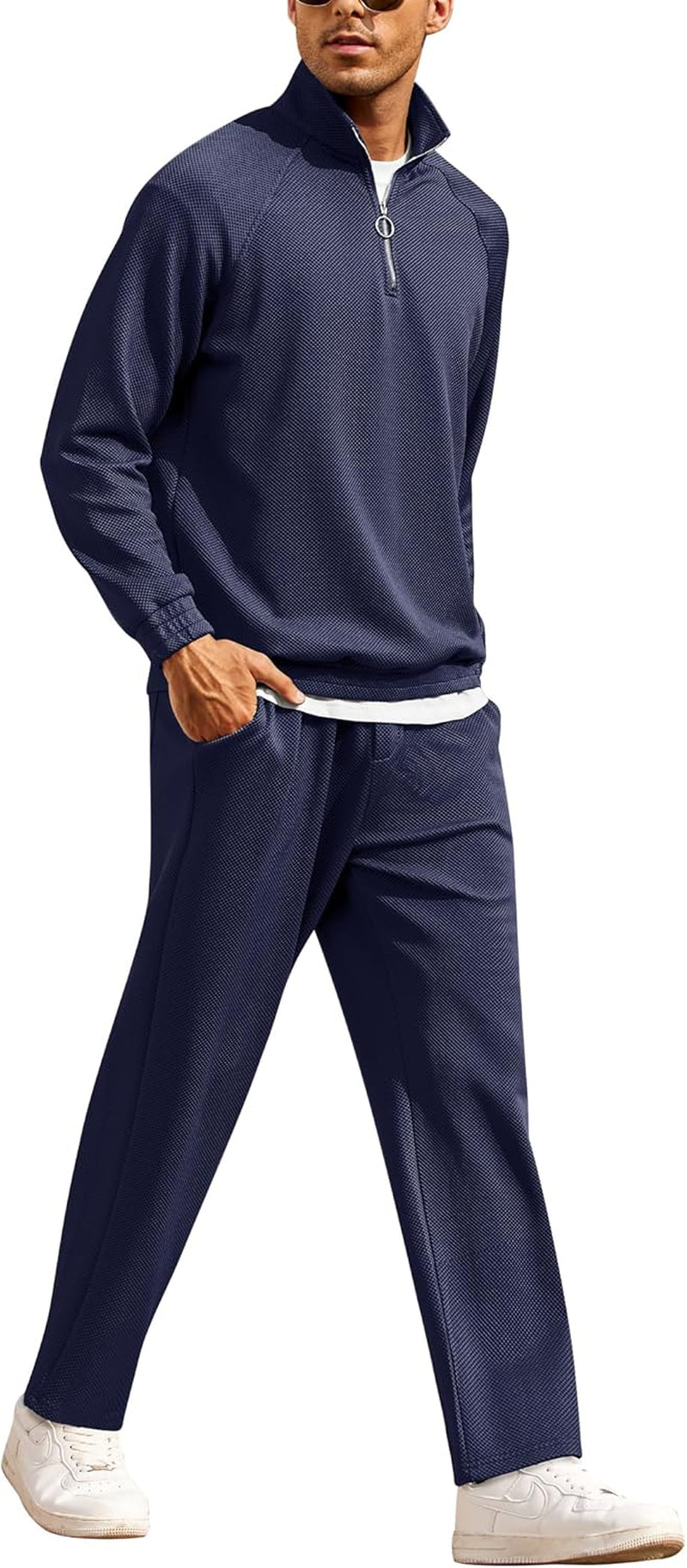Men'S Tracksuit 2 Piece Waffle Hoodie Sweatsuits Sets Athletic Jogging Suits with Pocket
