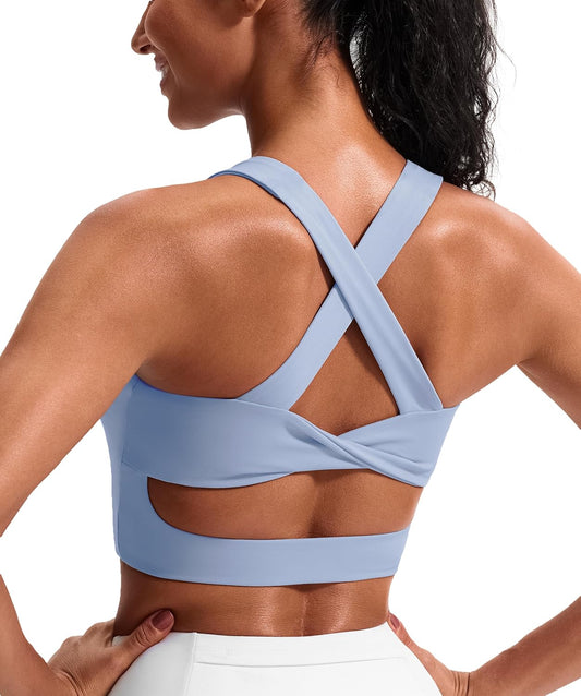 Sports Bras for Women Criss-Cross Back Padded Workout Tank Tops Medium Support Crop Tops for Women