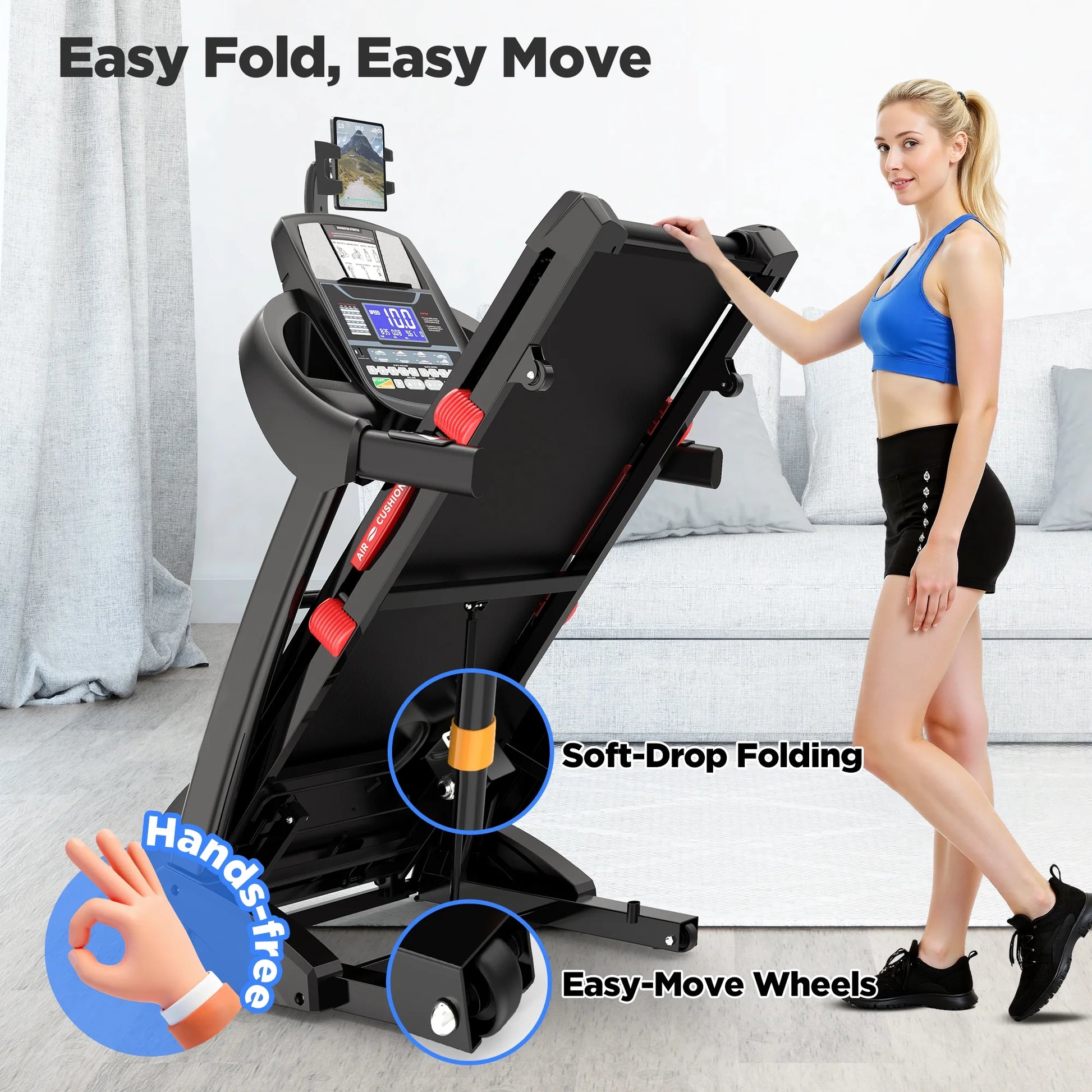 4.5HP Folding Treadmill for Home with 15 Auto Incline, Smart APP, 300Lbs, Hifi Bluetooth Speakers, 64 Programs, 10MPH Speed, Foldable Eletreadmill Running Machine, Knee Strap Gift