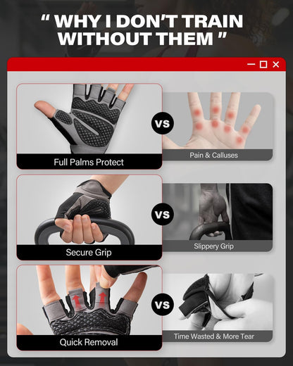 Workout Gloves for Men and Women, Weight Lifting Gloves with Excellent Grip, Lightweight Gym Gloves for Weightlifting, Cycling, Exercise, Crosstraining, Pull Ups, Fitness, Climbing and Rowing