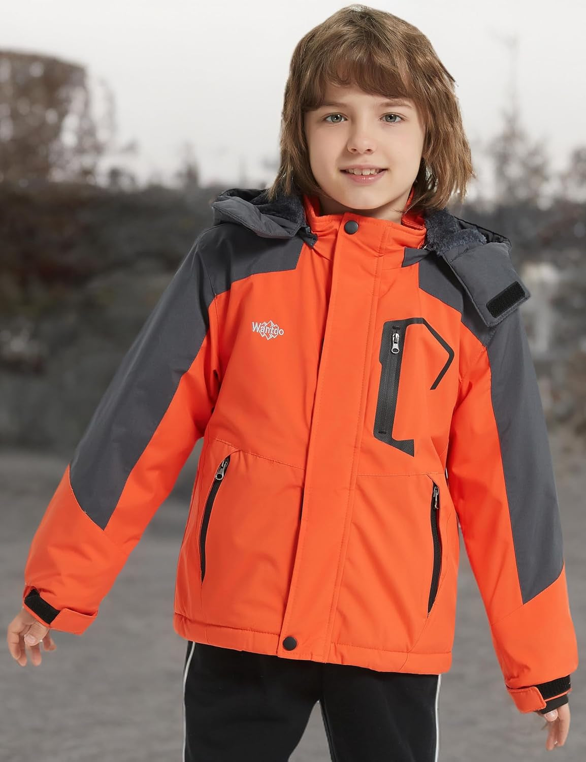 Boy'S Waterproof Ski Jacket Fleece Snowboarding Jackets Warm Thick Winter Coat Hooded Raincoats