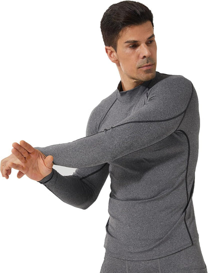 Mens Mock Turtleneck Compression Shirts Long Sleeve Workout Tops