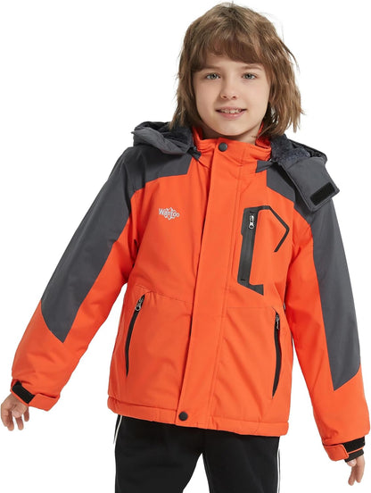 Boy'S Waterproof Ski Jacket Fleece Snowboarding Jackets Warm Thick Winter Coat Hooded Raincoats