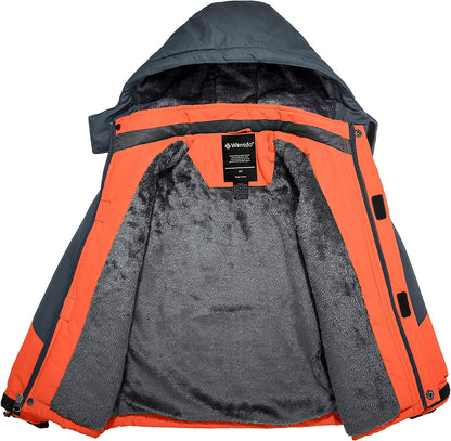 Boy'S Waterproof Ski Jacket Fleece Snowboarding Jackets Warm Thick Winter Coat Hooded Raincoats