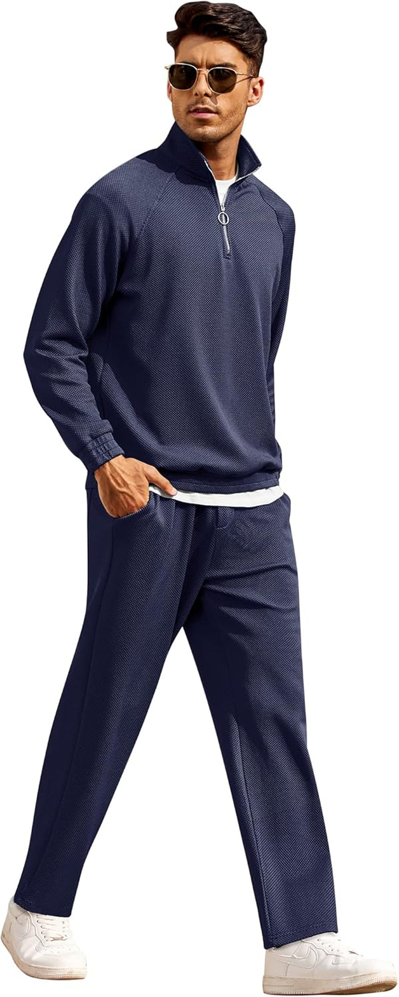 Men'S Tracksuit 2 Piece Waffle Hoodie Sweatsuits Sets Athletic Jogging Suits with Pocket