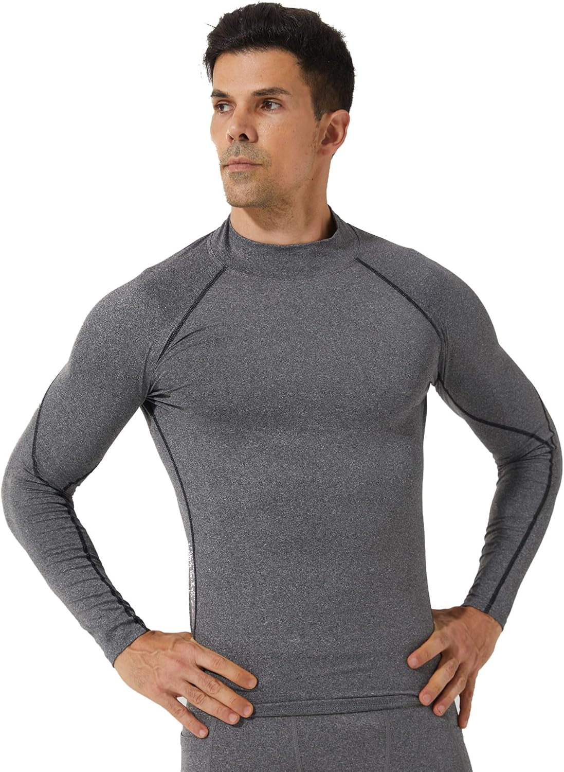 Mens Mock Turtleneck Compression Shirts Long Sleeve Workout Tops