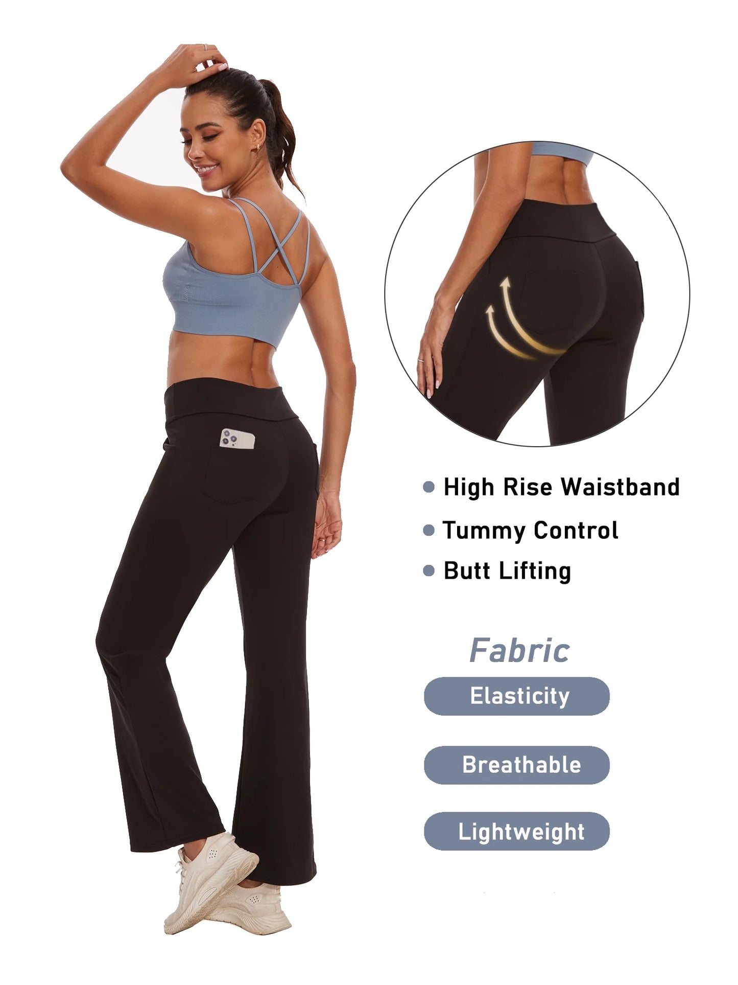 Womens Yoga Pants Flare Legging with Pockets Bootcut High Waist Lightweight Bottoms Workout Activewear Gray 2XL