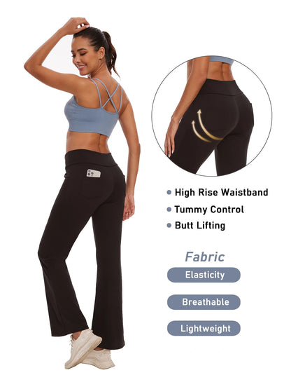 Womens Yoga Pants Flare Legging with Pockets Bootcut High Waist Lightweight Bottoms Workout Activewear Gray 2XL