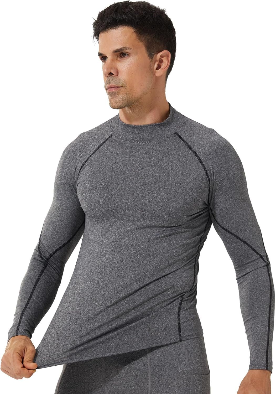 Mens Mock Turtleneck Compression Shirts Long Sleeve Workout Tops