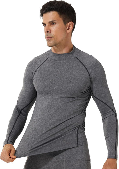 Mens Mock Turtleneck Compression Shirts Long Sleeve Workout Tops