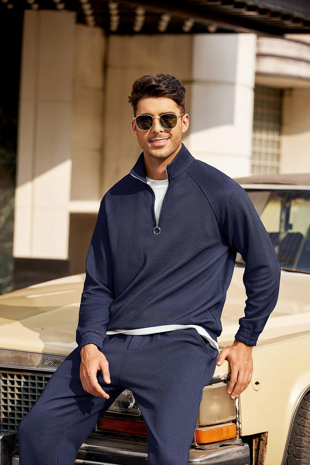 Men'S Tracksuit 2 Piece Waffle Hoodie Sweatsuits Sets Athletic Jogging Suits with Pocket