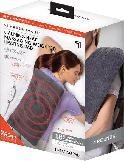 Calming Heat Massaging Vibrations Weighted Heating Pad by Sharper Image | Temperature Settings, Auto Shut-Off Feature, Gift for Holidays, Women & Men | 3 Heat, 6 Massage, 12” X 24”, 4 Lbs