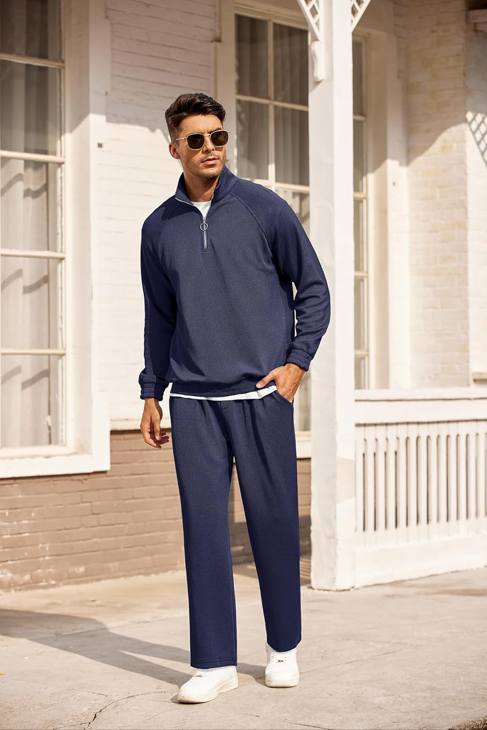 Men'S Tracksuit 2 Piece Waffle Hoodie Sweatsuits Sets Athletic Jogging Suits with Pocket