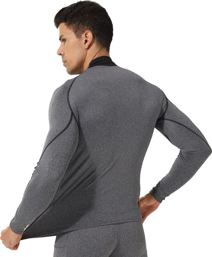 Mens Mock Turtleneck Compression Shirts Long Sleeve Workout Tops