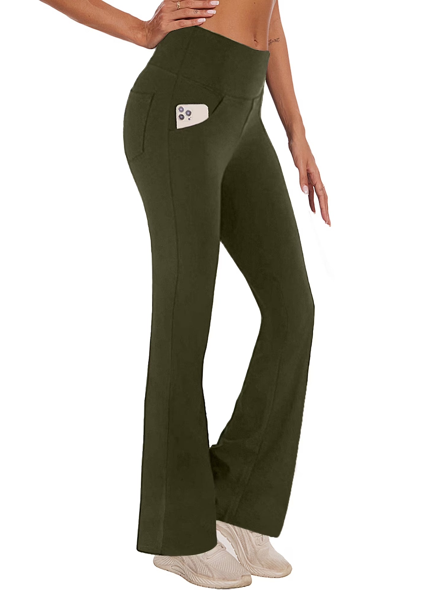 Womens Yoga Pants Flare Legging with Pockets Bootcut High Waist Lightweight Bottoms Workout Activewear Green XL