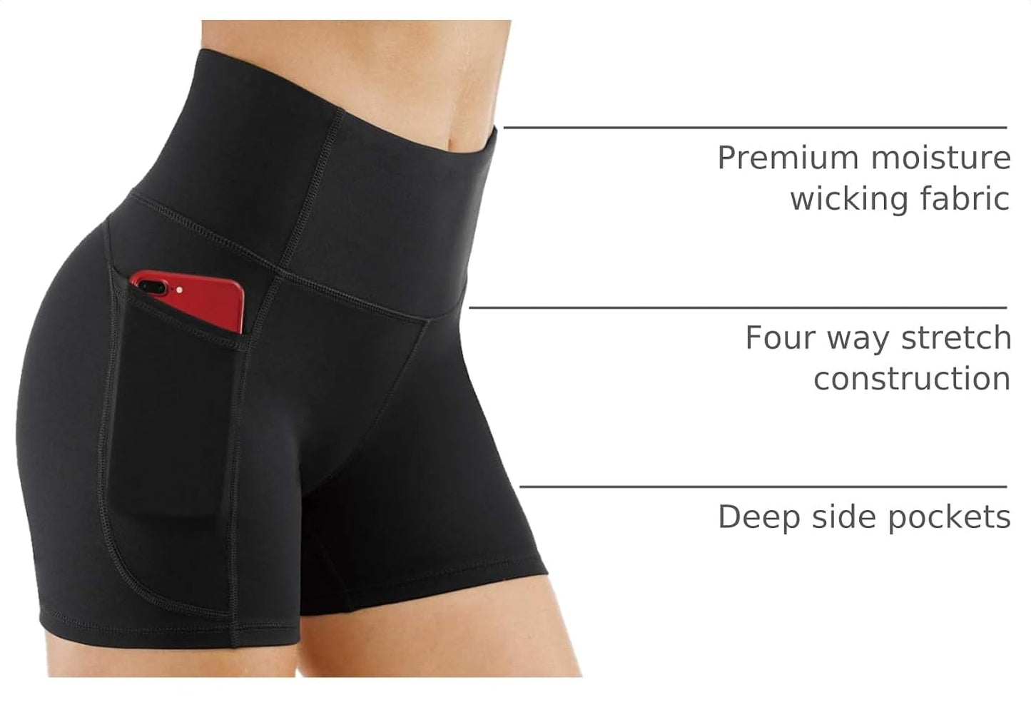 High Waist Yoga Shorts for Women'S Tummy Control Fitness Athletic Workout Running Shorts with Deep Pockets