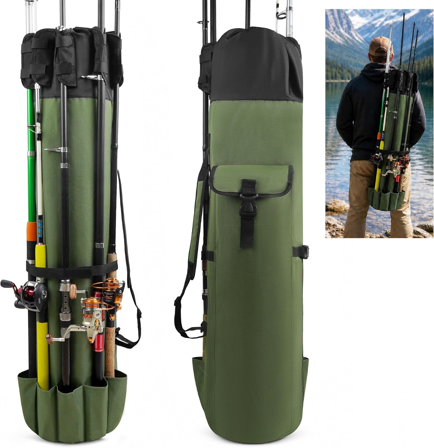 Fishing Rod Bag Pole Holder, Portable Fishing Rod Case Carrier Canvas Pole Storage Bag Travel Carry Case Waterproof Fishing Tackle Gear Organizer