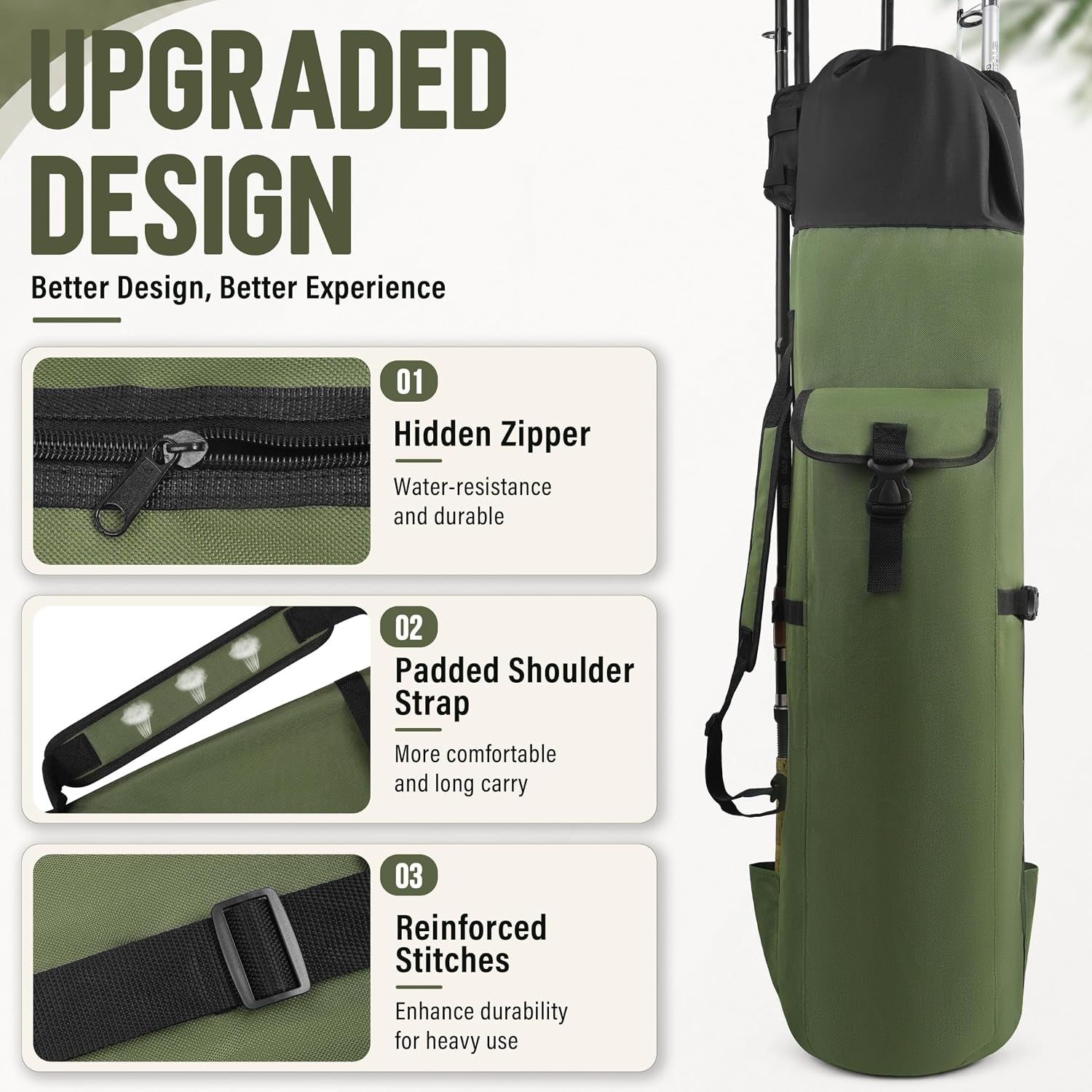 Fishing Rod Bag Pole Holder, Portable Fishing Rod Case Carrier Canvas Pole Storage Bag Travel Carry Case Waterproof Fishing Tackle Gear Organizer