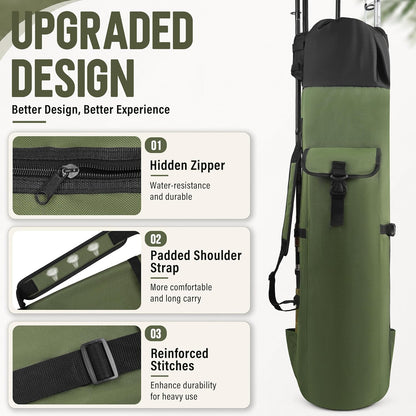 Fishing Rod Bag Pole Holder, Portable Fishing Rod Case Carrier Canvas Pole Storage Bag Travel Carry Case Waterproof Fishing Tackle Gear Organizer